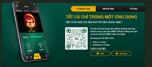 App mobile v9bet được người chơi sử dụng rất rộng rãi